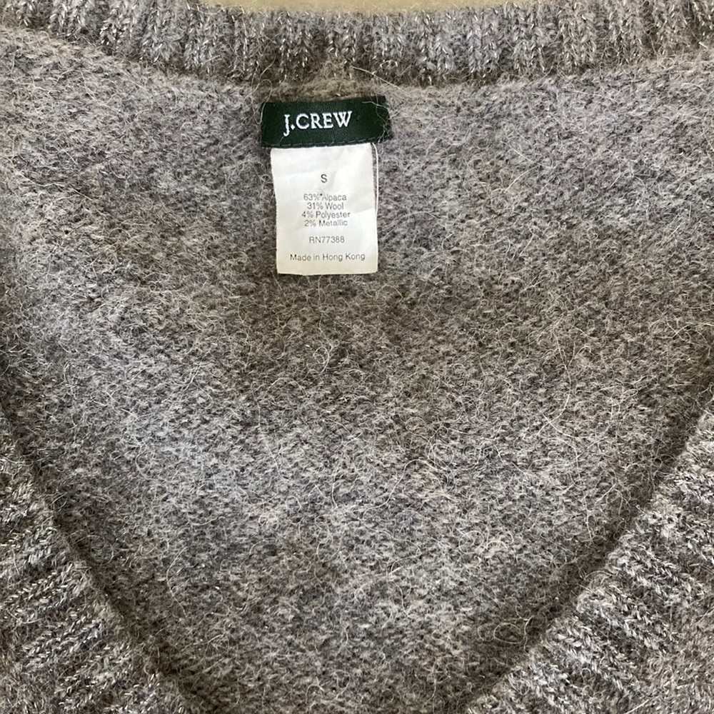 J. Crew Gray V-neck Sweater Metallic Thread S Wool